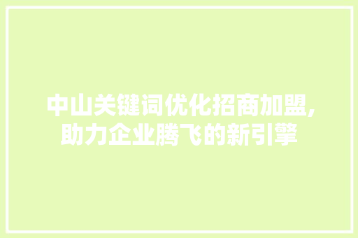 中山关键词优化招商加盟,助力企业腾飞的新引擎