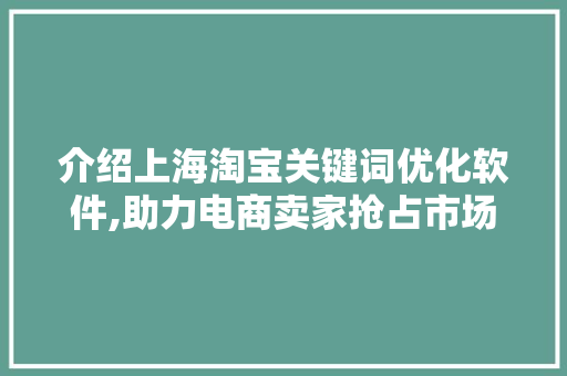 介绍上海淘宝关键词优化软件,助力电商卖家抢占市场先机 seo技术