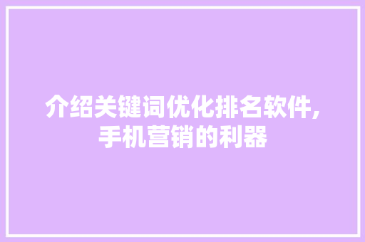 介绍关键词优化排名软件,手机营销的利器 网站开发