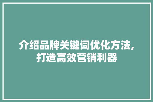 介绍品牌关键词优化方法,打造高效营销利器 seo技术