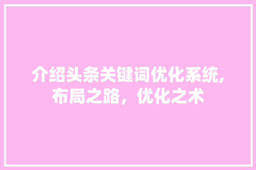 介绍头条关键词优化系统,布局之路，优化之术 百度算法