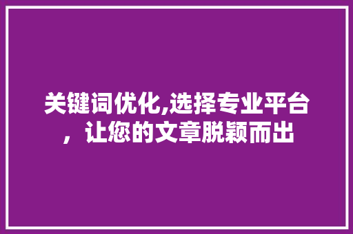 关键词优化,选择专业平台，让您的文章脱颖而出 英文谷歌算法
