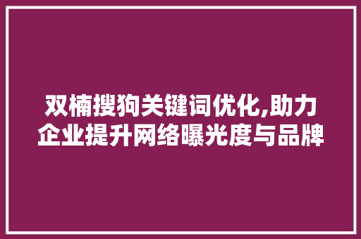 双楠搜狗关键词优化,助力企业提升网络曝光度与品牌影响力 百度算法