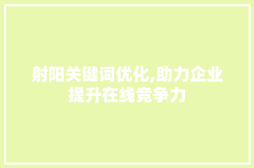 射阳关键词优化,助力企业提升在线竞争力 网站优化
