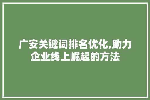 广安关键词排名优化,助力企业线上崛起的方法 网站开发