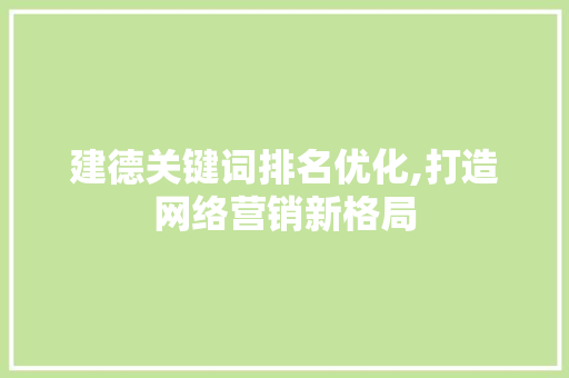 建德关键词排名优化,打造网络营销新格局 网站优化