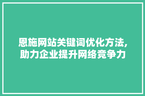 恩施网站关键词优化方法,助力企业提升网络竞争力