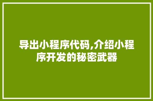 导出小程序代码,介绍小程序开发的秘密武器
