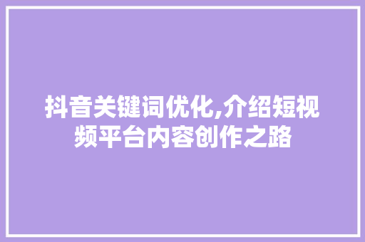 抖音关键词优化,介绍短视频平台内容创作之路 seo技术