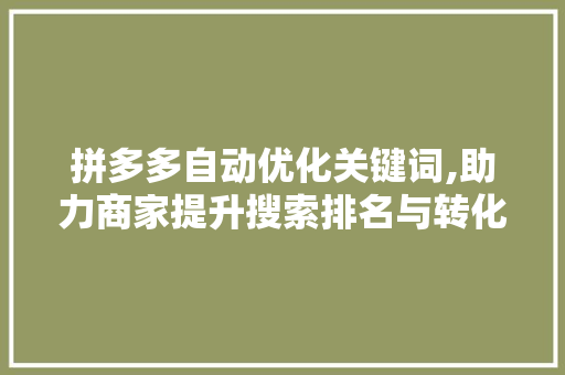 拼多多自动优化关键词,助力商家提升搜索排名与转化率 英文谷歌算法