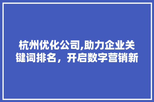 杭州优化公司,助力企业关键词排名，开启数字营销新篇章 seo技术