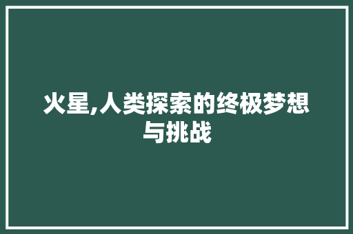 火星,人类探索的终极梦想与挑战