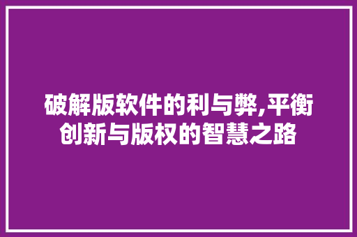 破解版软件的利与弊,平衡创新与版权的智慧之路