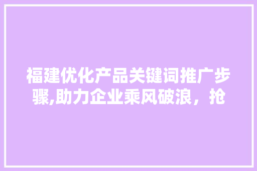 福建优化产品关键词推广步骤,助力企业乘风破浪，抢占市场先机