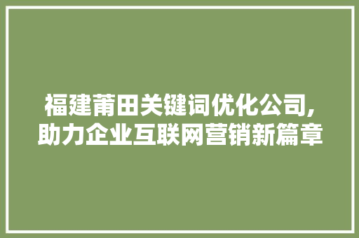 福建莆田关键词优化公司,助力企业互联网营销新篇章