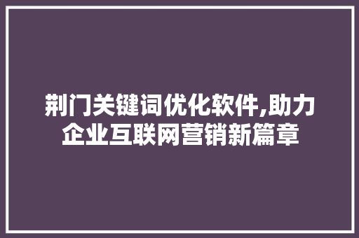 荆门关键词优化软件,助力企业互联网营销新篇章