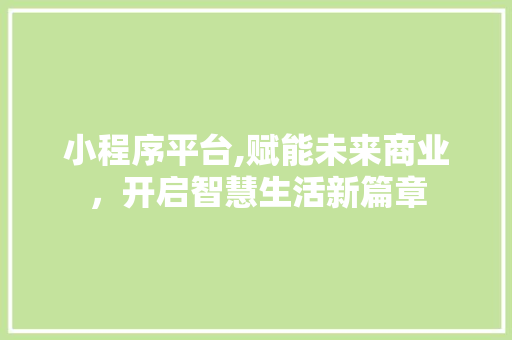 小程序平台,赋能未来商业，开启智慧生活新篇章 小程序平台,赋能未来商业，开启智慧生活新篇章 网站开发