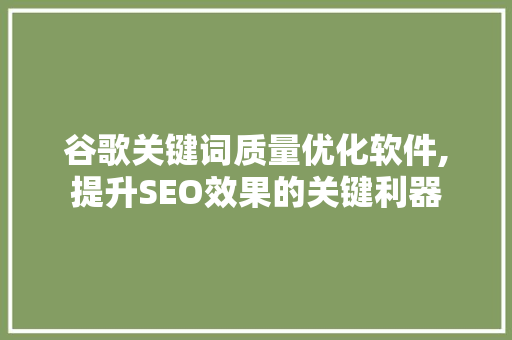 谷歌关键词质量优化软件,提升SEO效果的关键利器 小程序开发