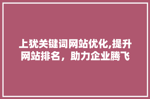 上犹关键词网站优化,提升网站排名，助力企业腾飞 seo技术
