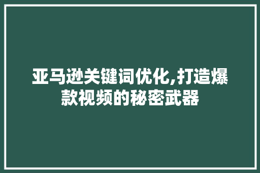 亚马逊关键词优化,打造爆款视频的秘密武器