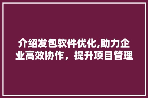 介绍发包软件优化,助力企业高效协作，提升项目管理效率