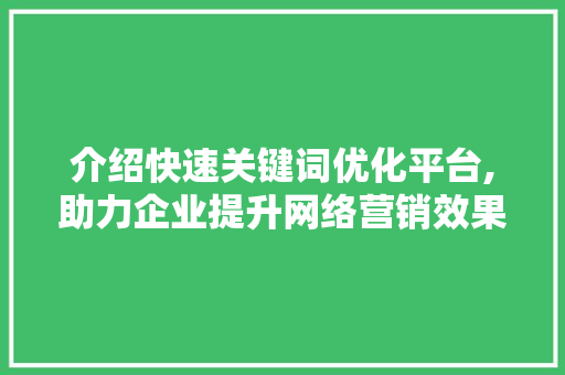 介绍快速关键词优化平台,助力企业提升网络营销效果