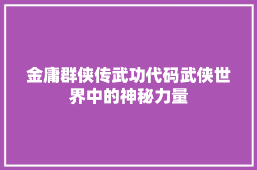 金庸群侠传武功代码武侠世界中的神秘力量 网站开发