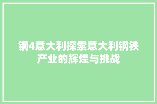 钢4意大利探索意大利钢铁产业的辉煌与挑战