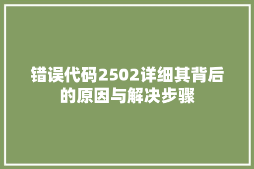 错误代码2502详细其背后的原因与解决步骤 英文谷歌算法