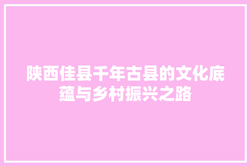 陕西佳县千年古县的文化底蕴与乡村振兴之路