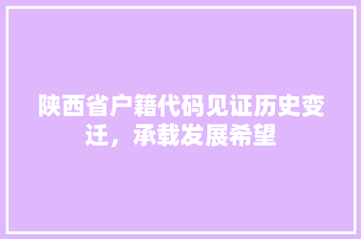陕西省户籍代码见证历史变迁，承载发展希望
