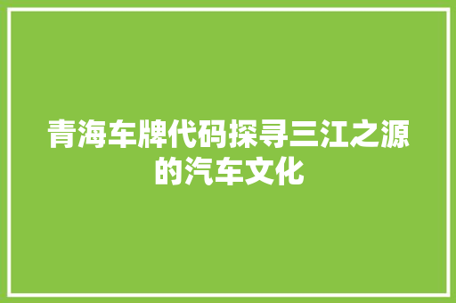 青海车牌代码探寻三江之源的汽车文化