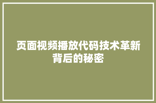页面视频播放代码技术革新背后的秘密 360搜优化
