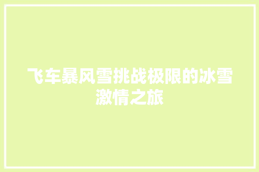 飞车暴风雪挑战极限的冰雪激情之旅 360搜优化