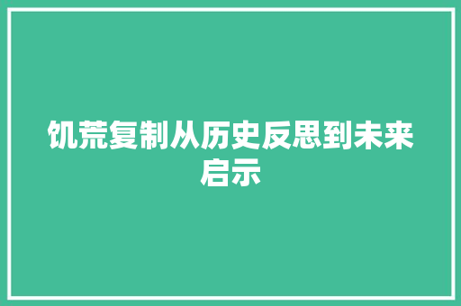 饥荒复制从历史反思到未来启示