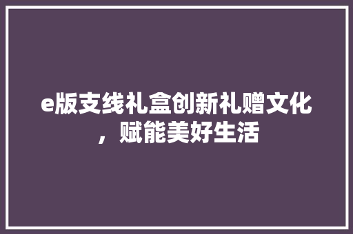 e版支线礼盒创新礼赠文化，赋能美好生活 头条优化