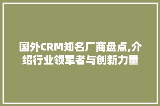 国外CRM知名厂商盘点,介绍行业领军者与创新力量