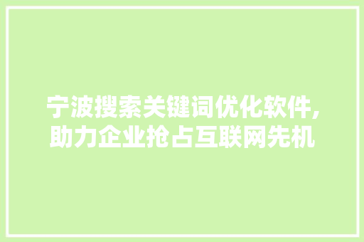 宁波搜索关键词优化软件,助力企业抢占互联网先机