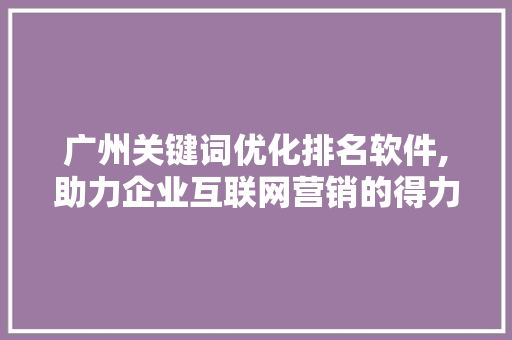 广州关键词优化排名软件,助力企业互联网营销的得力助手 网站优化