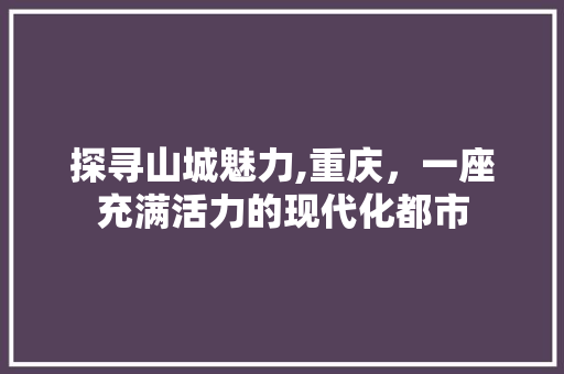 探寻山城魅力,重庆，一座充满活力的现代化都市