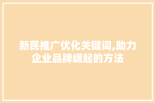 新民推广优化关键词,助力企业品牌崛起的方法 英文谷歌算法