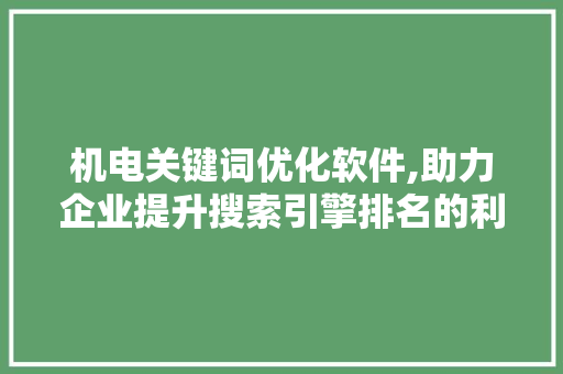 机电关键词优化软件,助力企业提升搜索引擎排名的利器