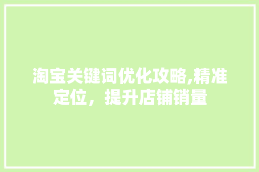 淘宝关键词优化攻略,精准定位，提升店铺销量 seo技术