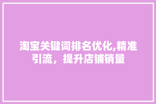 淘宝关键词排名优化,精准引流，提升店铺销量 百度算法