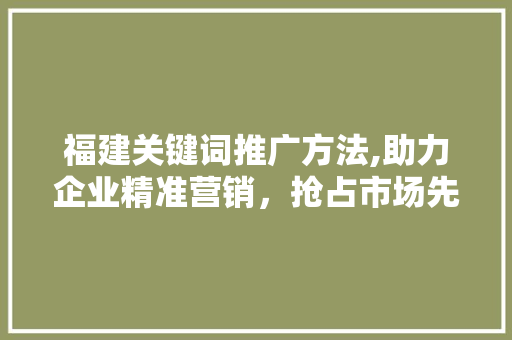 福建关键词推广方法,助力企业精准营销，抢占市场先机 英文谷歌算法
