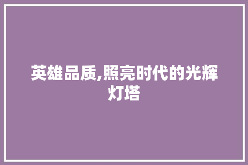 英雄品质,照亮时代的光辉灯塔