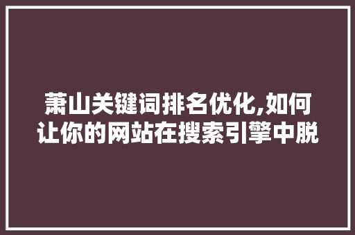 萧山关键词排名优化,如何让你的网站在搜索引擎中脱颖而出