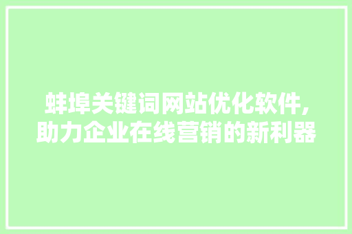蚌埠关键词网站优化软件,助力企业在线营销的新利器