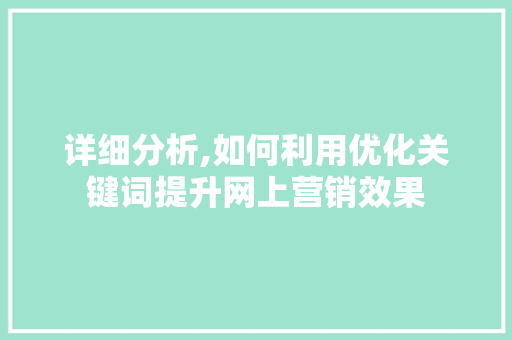 详细分析,如何利用优化关键词提升网上营销效果 英文谷歌算法