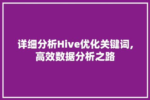 详细分析Hive优化关键词,高效数据分析之路